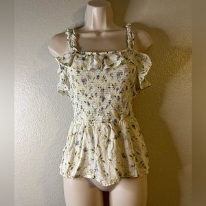 Old Navy Womens Ruffled Floral Smocked-Bodice Sleeveless Top Small